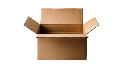 Open empty cardboard box isolated on transparent background