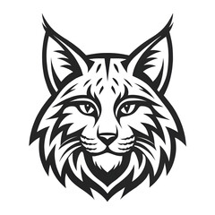 Fototapeta premium Lynx Head Vector Illustration, Minimalist Black and White Wildcat Mascot Logo Design for Sports Team or Wildlife Branding