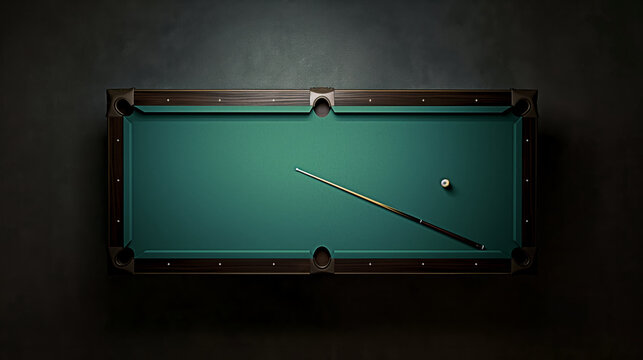 Top view of billiards table with cue and ball - Powered by Adobe