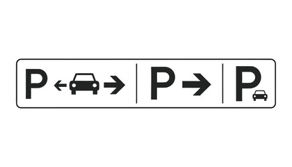 Parking direction and information sign with arrows and car icons