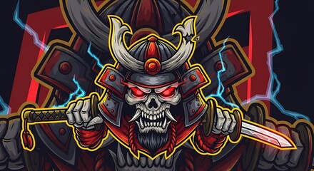 Samurai Skull Warrior with Katana Sword and Armor.