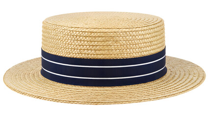 Straw boonie hat with navy blue and white ribbon