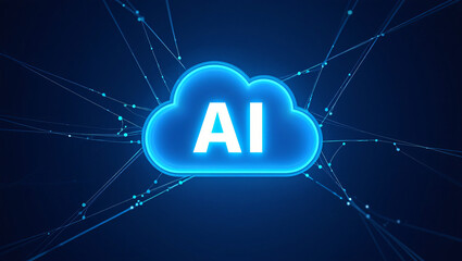Blue cloud with AI on dark background and connections