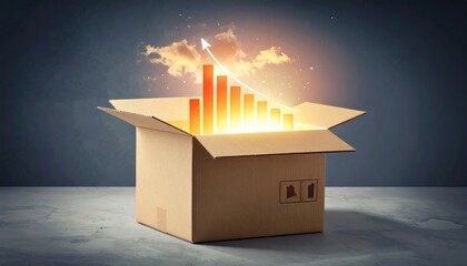 An open cardboard box emitting a vibrant graph and bright light, symbolizing growth and progress