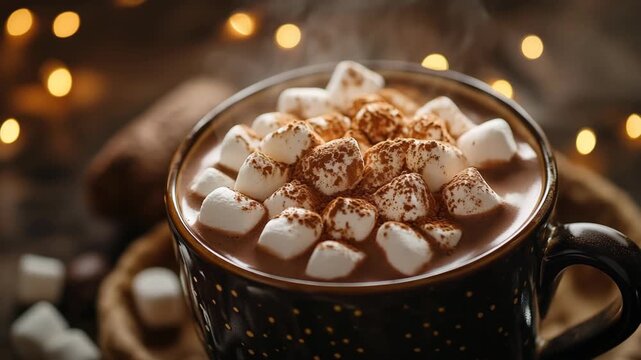 Enjoy a cup of hot chocolate topped with fluffy marshmallows in a cozy setting, perfect for warming up during chilly winter nights with friends and family. A comforting beverage for every celebration