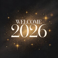 Welcome 2026 Gold Sparkle Typography on Dark Elegant Background