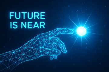 Glowing hand reaching for bright future technology concept