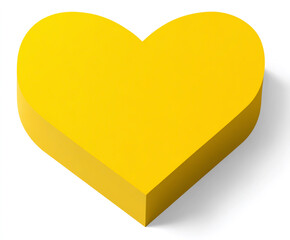 A vibrant yellow heart shape displayed with a subtle shadow effect