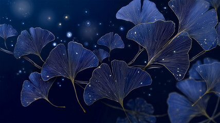 深い群青の夜景に星座点が散る銀杏の宇宙的アレンジ