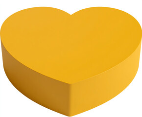 A simple three dimensional yellow heart shape isolated on a white background