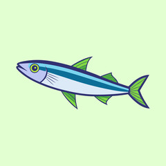 Striking illustration of a streamlined fish with vibrant green fins and scales