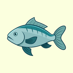 Fototapeta premium Cartoon illustration of a single fish with light blue color tones