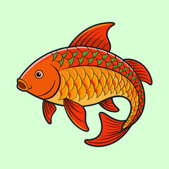 Detailed Illustration of a Graceful Orange Koi Fish on a Light Green Backdrop © SharikaShammi