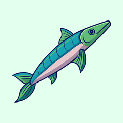 Fototapeta premium Cartoon Barracuda with Clean Lines Swimming Upwards on a Light Background