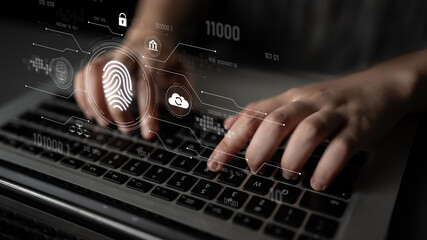 Biometric fingerprint identification and cybersecurity system ensuring secure access, identity verification, cloud data protection, and digital safety Latch
