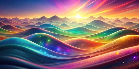 Ethereal Sunset Over a Rainbow of Rolling Hills, Sparkling with Celestial Dust