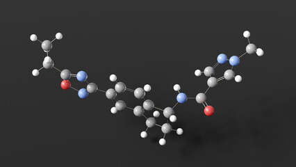 aficamten molecule 3d, molecular structure, ball and stick model, structural chemical formula cardiac myosin inhibitor