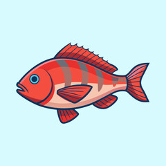 Cartoon illustration of a red striped fish swimming in blue water © SharikaShammi