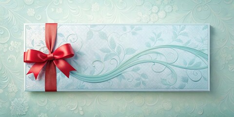 Elegant Light Blue Gift Box with Red Ribbon Bow and Floral Design
