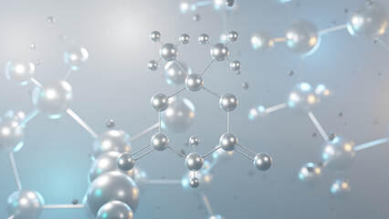 meldrum's acid molecular structure, 3d model molecule, isopropylidene malonate structural chemical formula view from a microscope