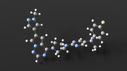 avapritinib molecule 3d, molecular structure, ball and stick model, structural chemical formula antineoplastic agent