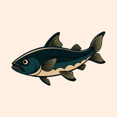 Fototapeta premium Stylized Fish Illustration with Deep Blue and Beige Coloring on Beige Background