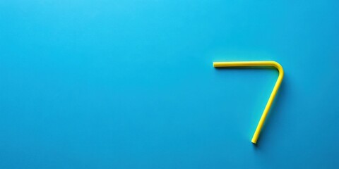 A vibrant yellow drinking straw forms the number seven against a solid azure background.