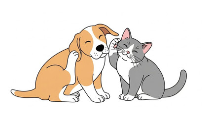 A playful cat helps its dog friend scratch an itch, sharing a cute moment of companionship