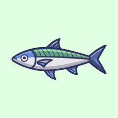 Obraz premium Simple cartoon mackerel design on a light green background illustration art