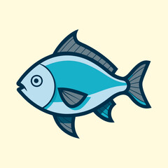 Obraz premium Stylized Blue Fish with Fin Details on Cream Background Illustration Art