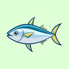 Fototapeta premium Cartoon tuna fish with blue and yellow fins swimming in water
