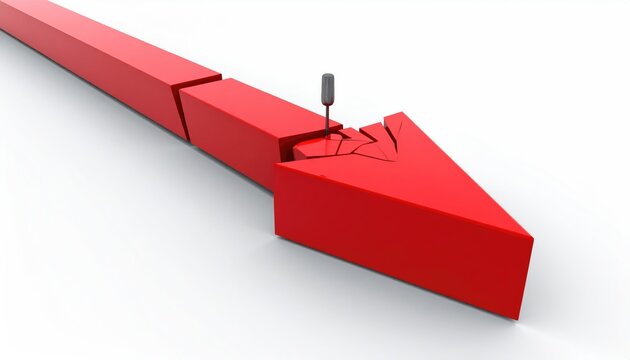 A red arrow being broken, symbolizing a negative trend or failure. A visual metaphor for setbacks and challenges