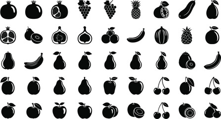 Black and white fruit silhouettes apples bananas © Mokarrm Art