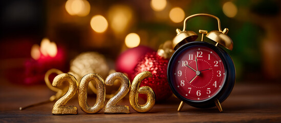 New year 2026 approaching with sparkling decorations heavily defocused festive anticipation background celebration styling display temporal milestone visualization with copy