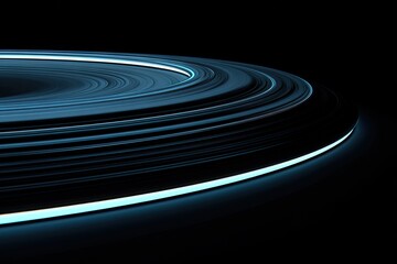 Abstract view of concentric glowing rings, resembling planetary structure in the dark