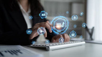 Flash sale icons show ecommerce, flash sale discount, and digital promotion. Flash sale drives...