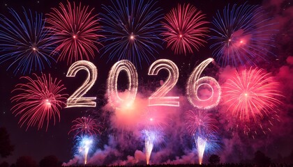 2026 Fireworks Celebration with Illuminated Numbers in Festive Night Sky