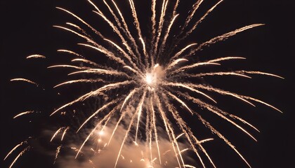 Golden Fireworks Burst Against Dark Night Sky &ndash; Festive Celebration Explosion