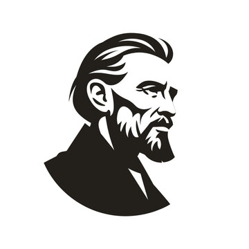 Distinguished bearded man profile vector illustration. Classic male portrait with stylish hair and beard, side view.