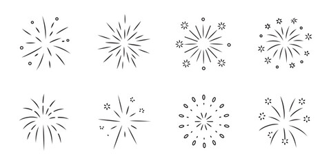 Set of firework doodle icons. new year celebration light burst. festival event explosion sketchy vector collection © Nayan Arts