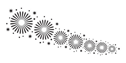 Fireworks and stars vector flat set. firework burst with dots collection. new year celebration explosion elements