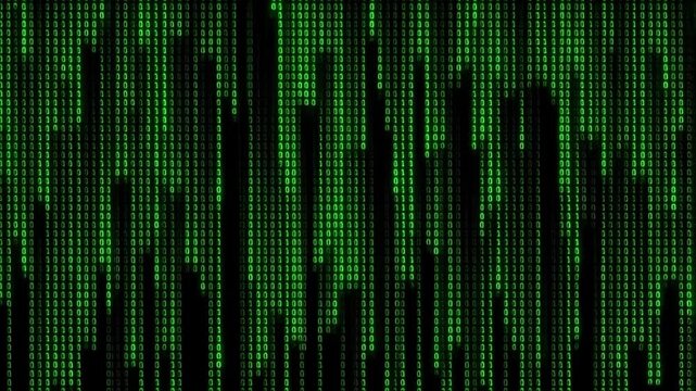 Binary Rain: Classic Green Data Stream on Black Computer Screen