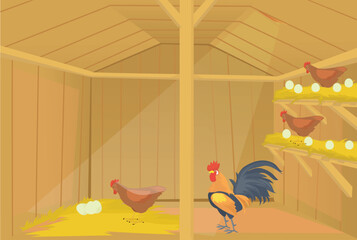 a group of chickens are in a chicken coop