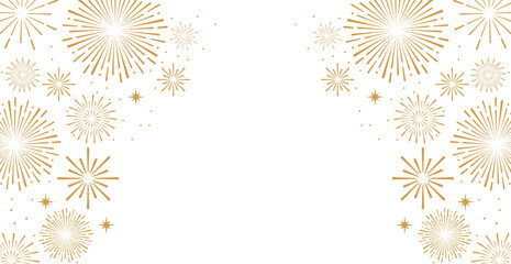 Elegant gold fireworks burst and sparkling stars on clean white background, festive celebration illustration for New Year, holiday party, greeting card, luxury event design, minimalist style vector. © bibin