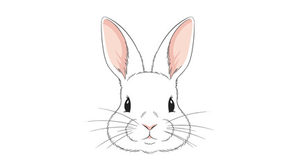 Detailed hand-drawn illustration of a white rabbit face with long ears and long whiskers on a white background. © Nur
