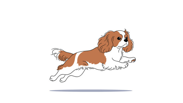 Cavalier King Charles Spaniel running fast through the air, capturing a sense of energy, joy, and playfulness.