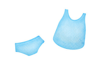 Watercolor Illustration of Light Blue Underwear Set: Tank Top and Briefs in Soft Pastel colours. clothes illustration isolated on transparent background, clip art and cut out element design