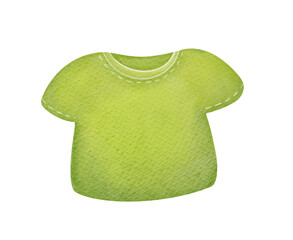 green kids t-shirt. watercolor clothes illustration isolated on transparent background, clip art and cut out element design