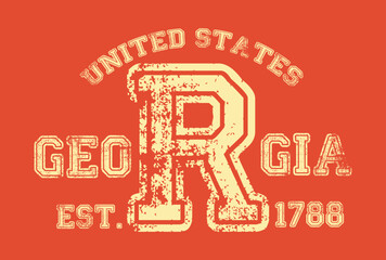 Vintage varsity college typography united states of america !!! slogan text print with grunge texture for graphic tee t shirt or sweatshirt hoodie or sticker poster - Vector
