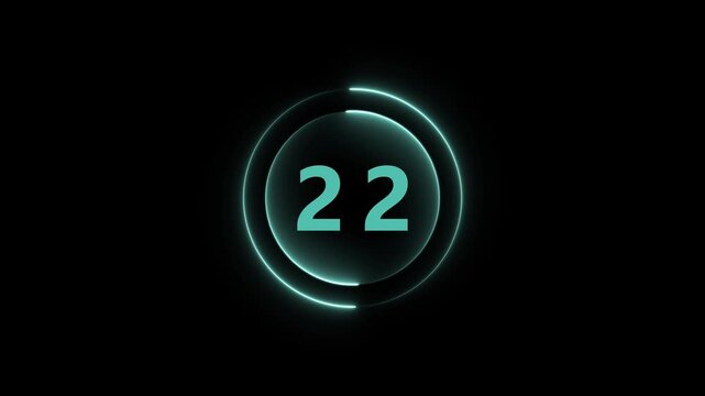 Glowing Teal Number 22 Inside Circular Neon Ring on Black Background twenty-two numeral